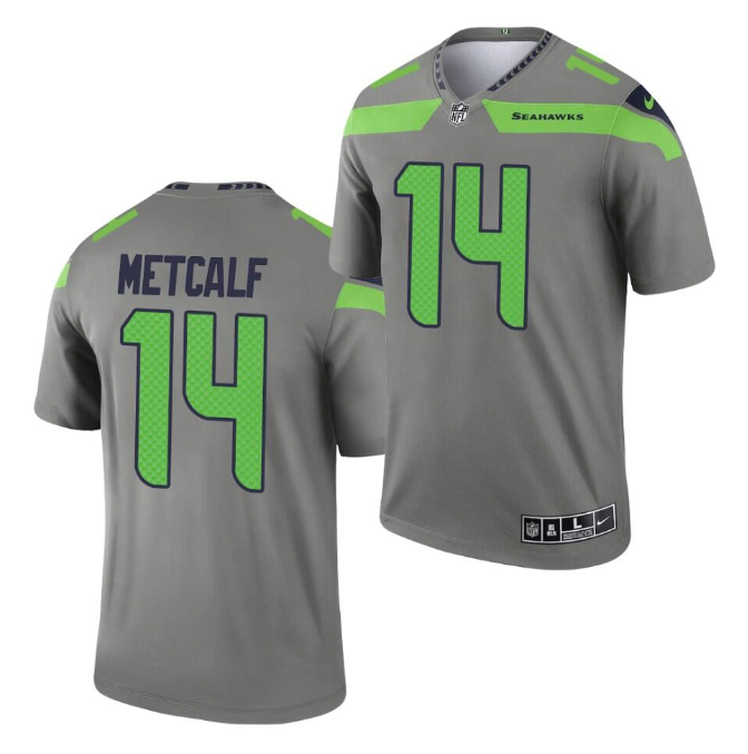 Men's Seattle Seahawks #14 D.K. Metcalf Grey Inverted Legend Stitched Jersey